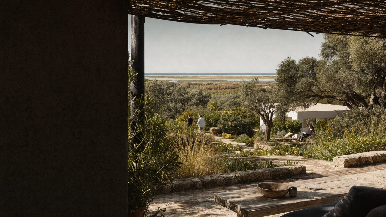 A quiet stone terrace overlooking the coast